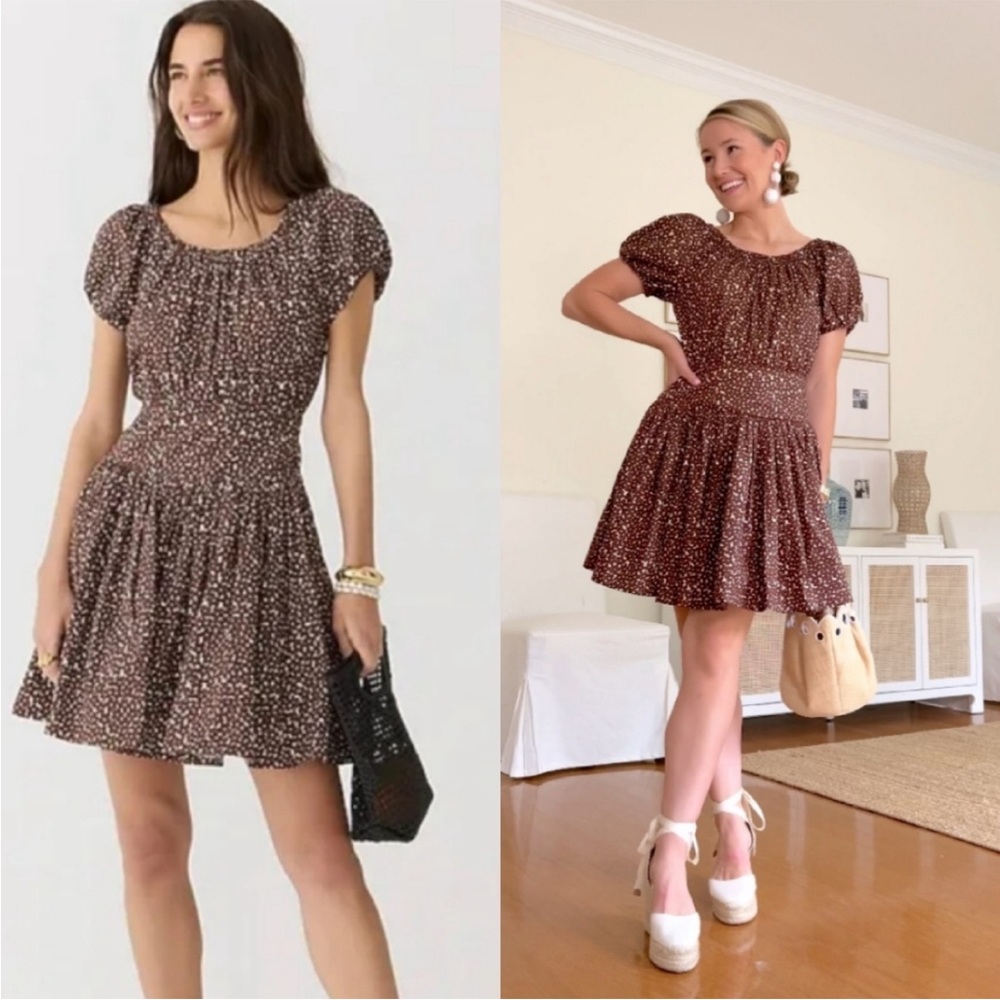 J. Crew Drop-waist cotton poplin mini dress in mocha floral Size 10 New